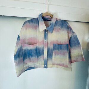 Zara Flowy Tie-Dye Cropped Button Down Blouse Shirt *Excellent Condition*